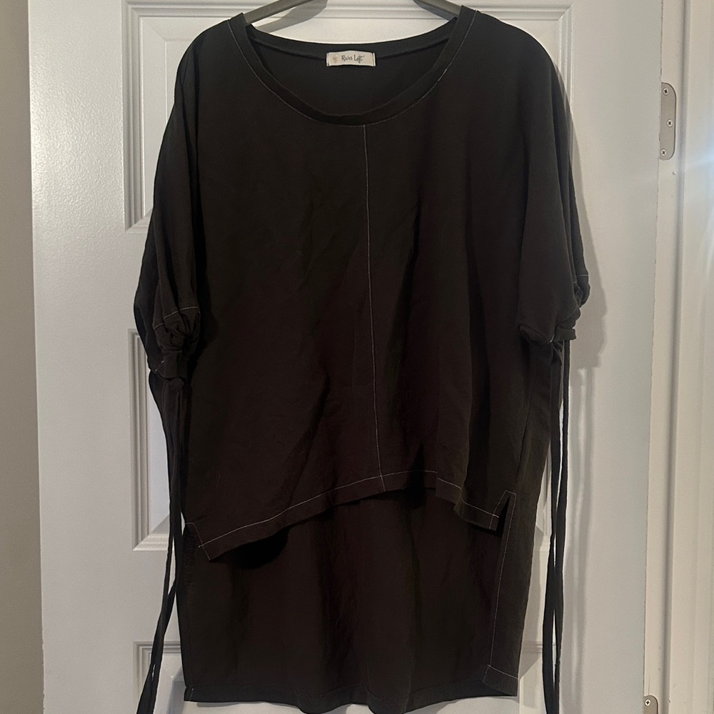 Renuar Black Short Sleeve Tunic with Drawstring Details